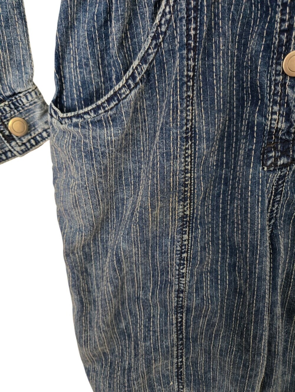🌟 Free People We The Free Denim Utility Jumpsuit | Pinstripe Button Front Boile - Picture 4 of 9